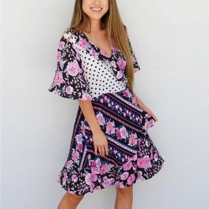 polka dot floral print wrap dress